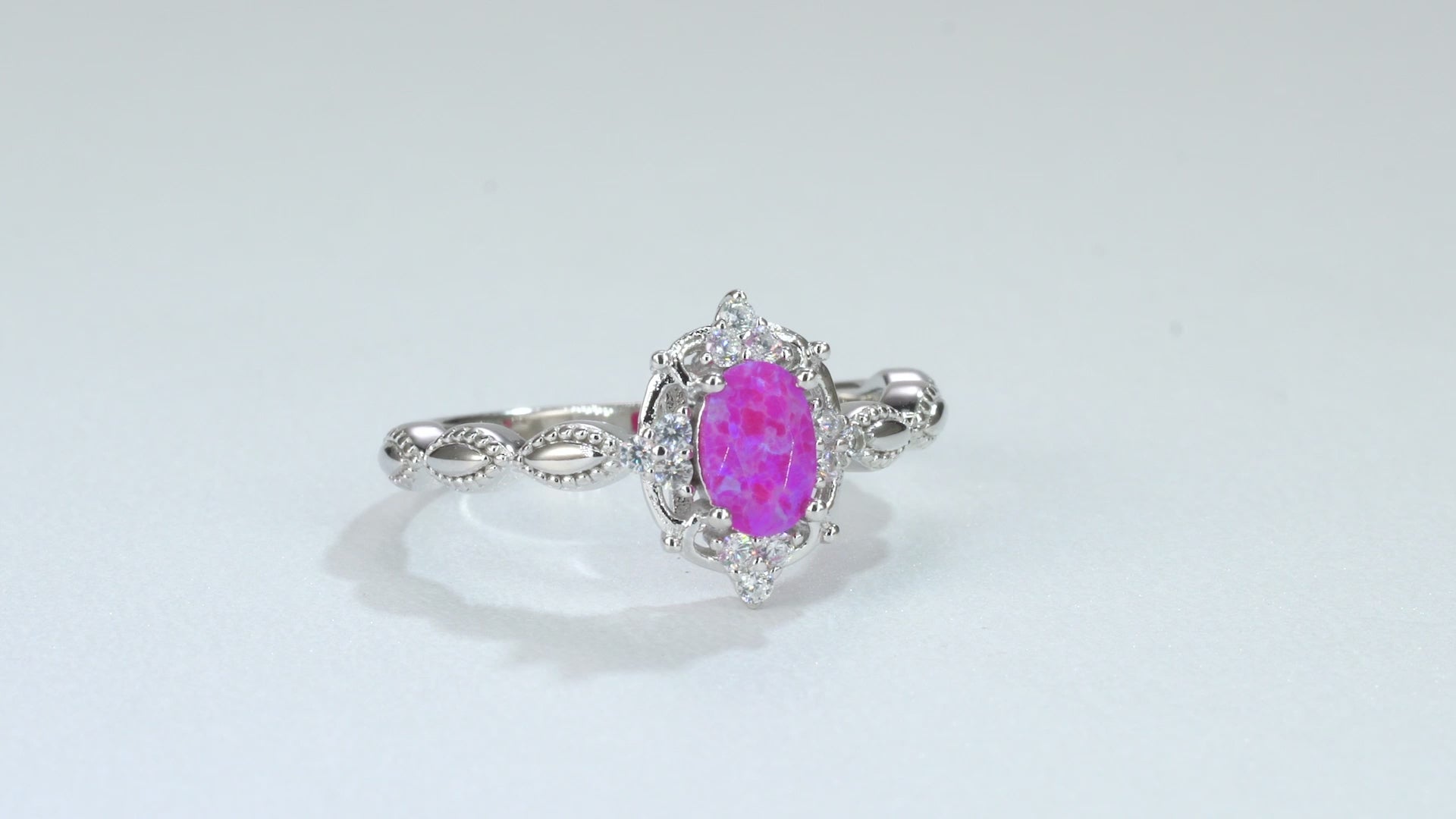 Pink opal ring in sterling silver with a vibrant gemstone