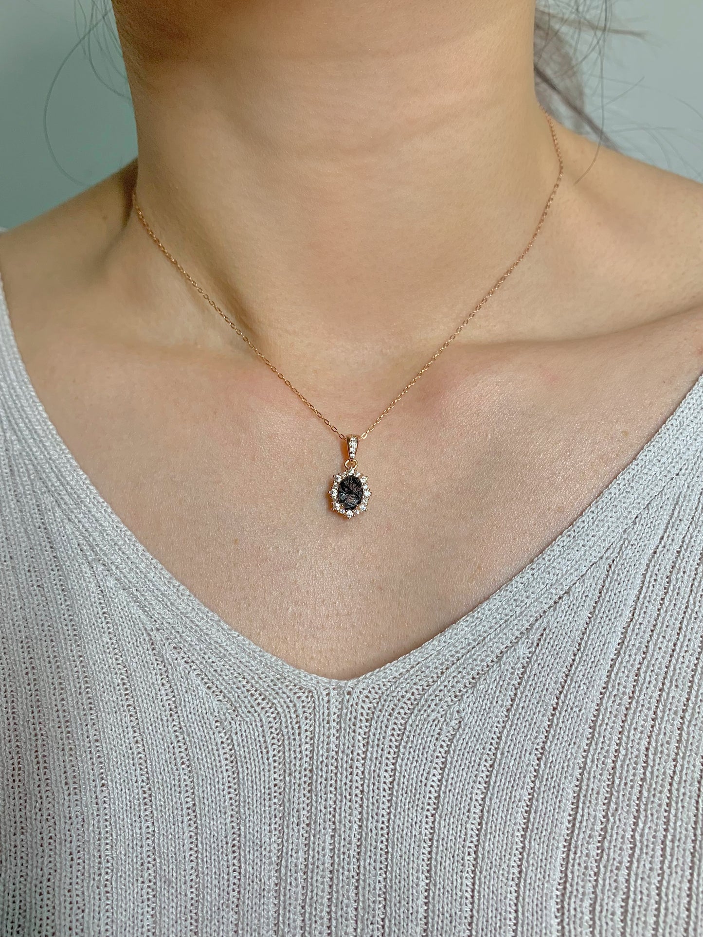 Lin Natural Black Rutilated Quartz Necklace