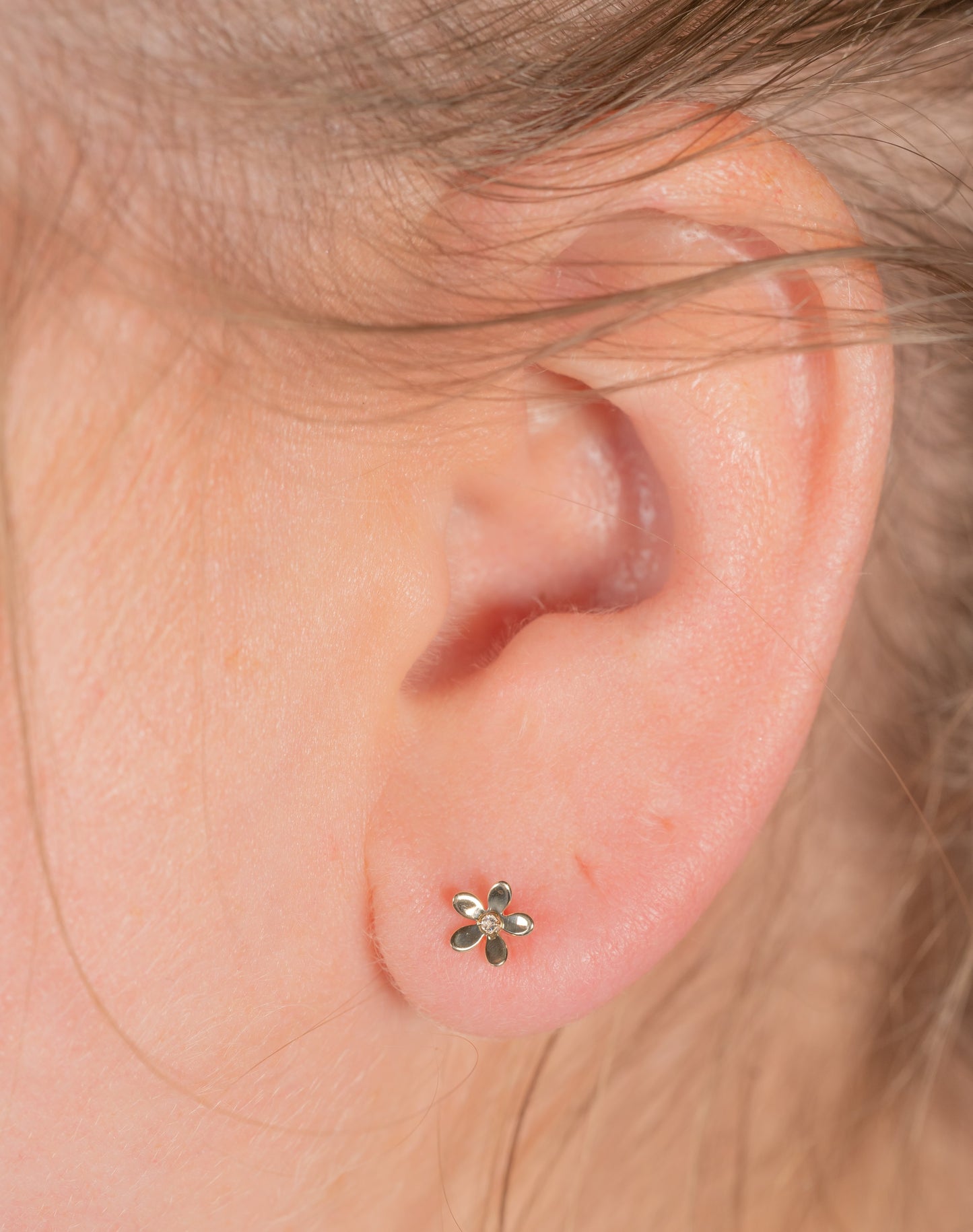 14k Solid Gold Crystal Flowers Earrings