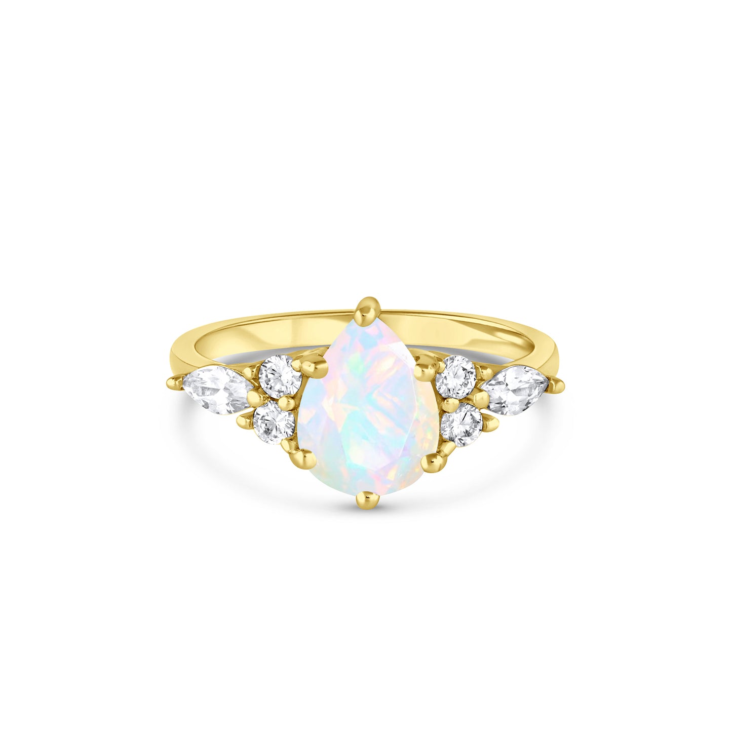 Nyx Teardrop Opal Ring in Sterling Silver with Crystals