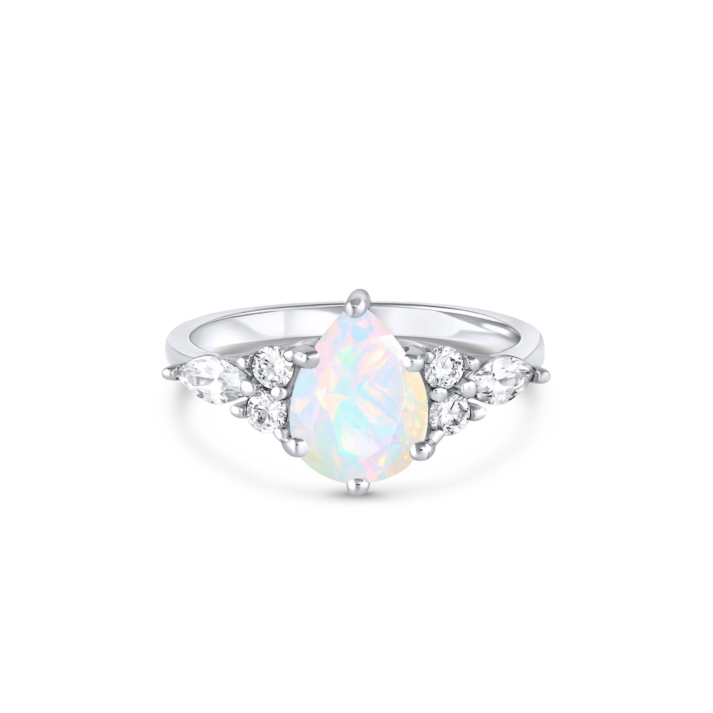 Nyx Teardrop Opal Ring in Sterling Silver with Crystals