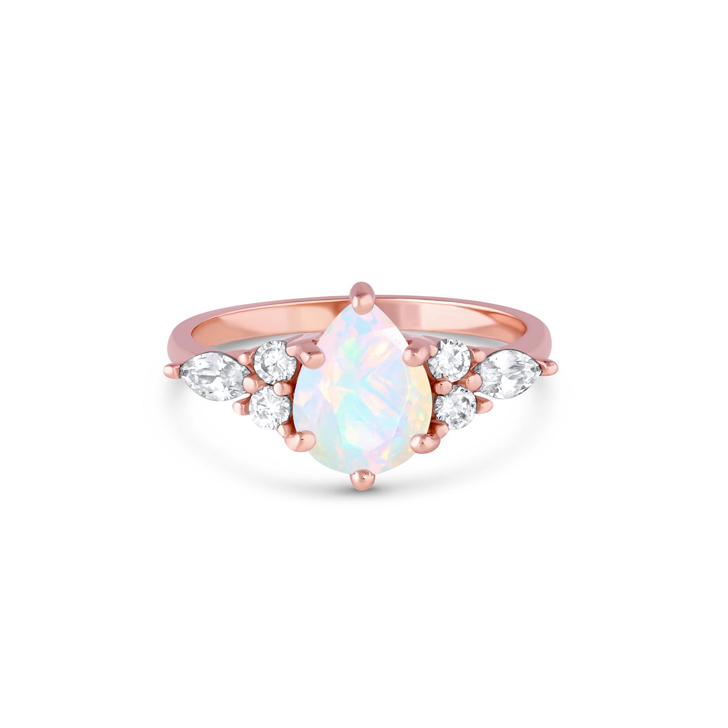 Nyx Teardrop Opal Ring in Sterling Silver with Crystals