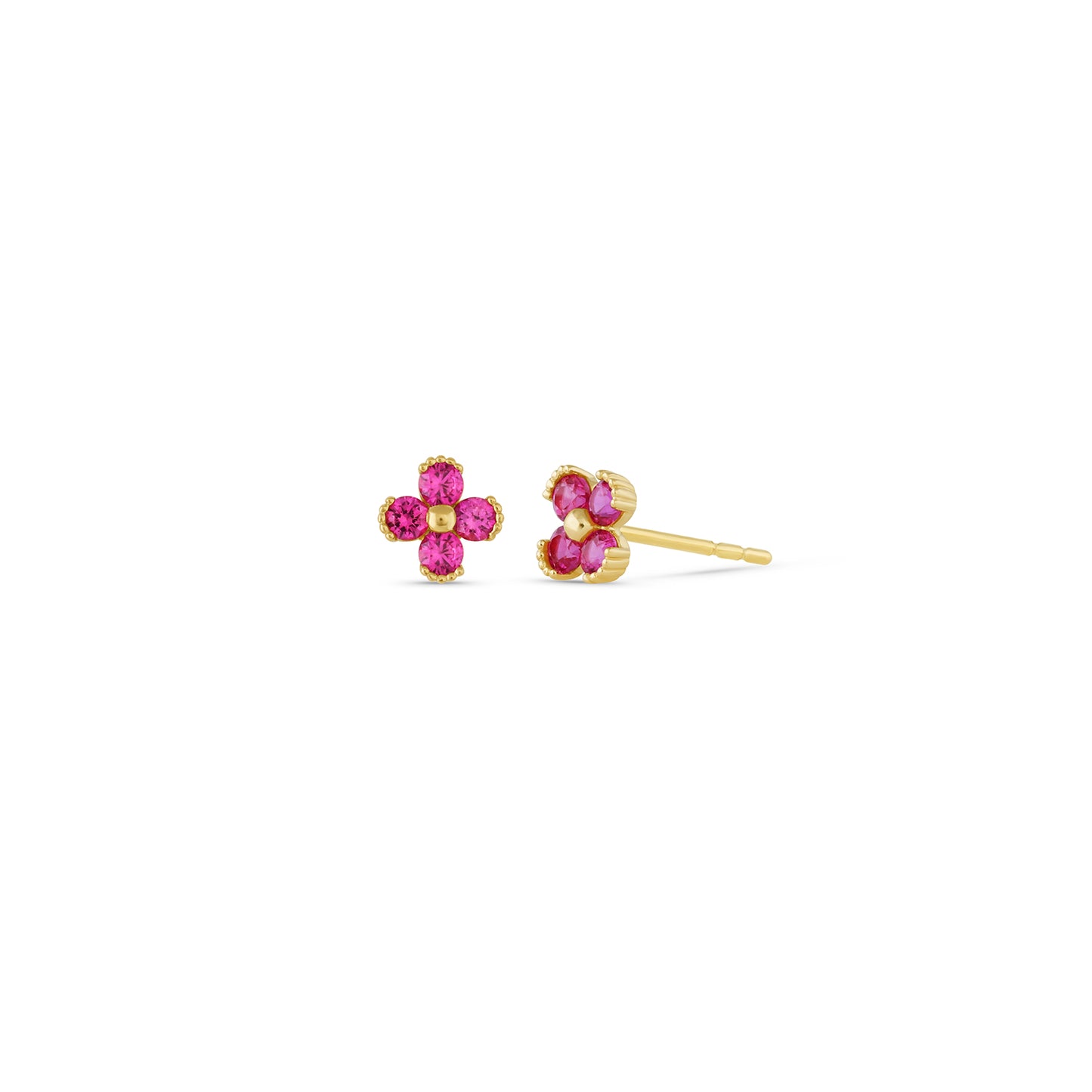 Jay 14k Solid Gold Ruby Flowers Earrings