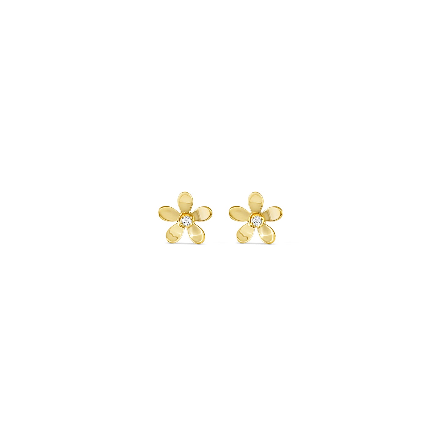 14k Solid Gold Crystal Flowers Earrings