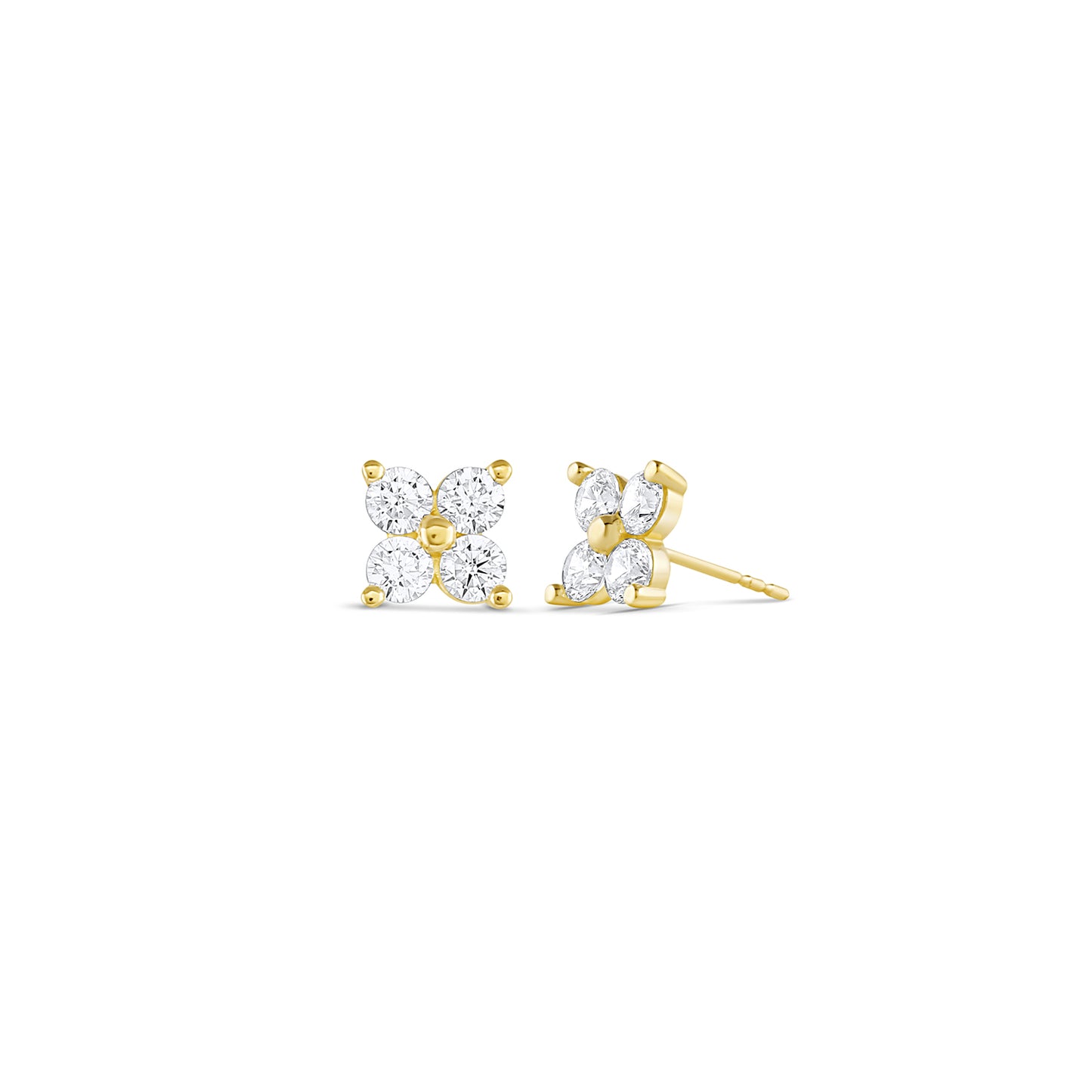 14k Solid Gold Crystal Flowers Earrings