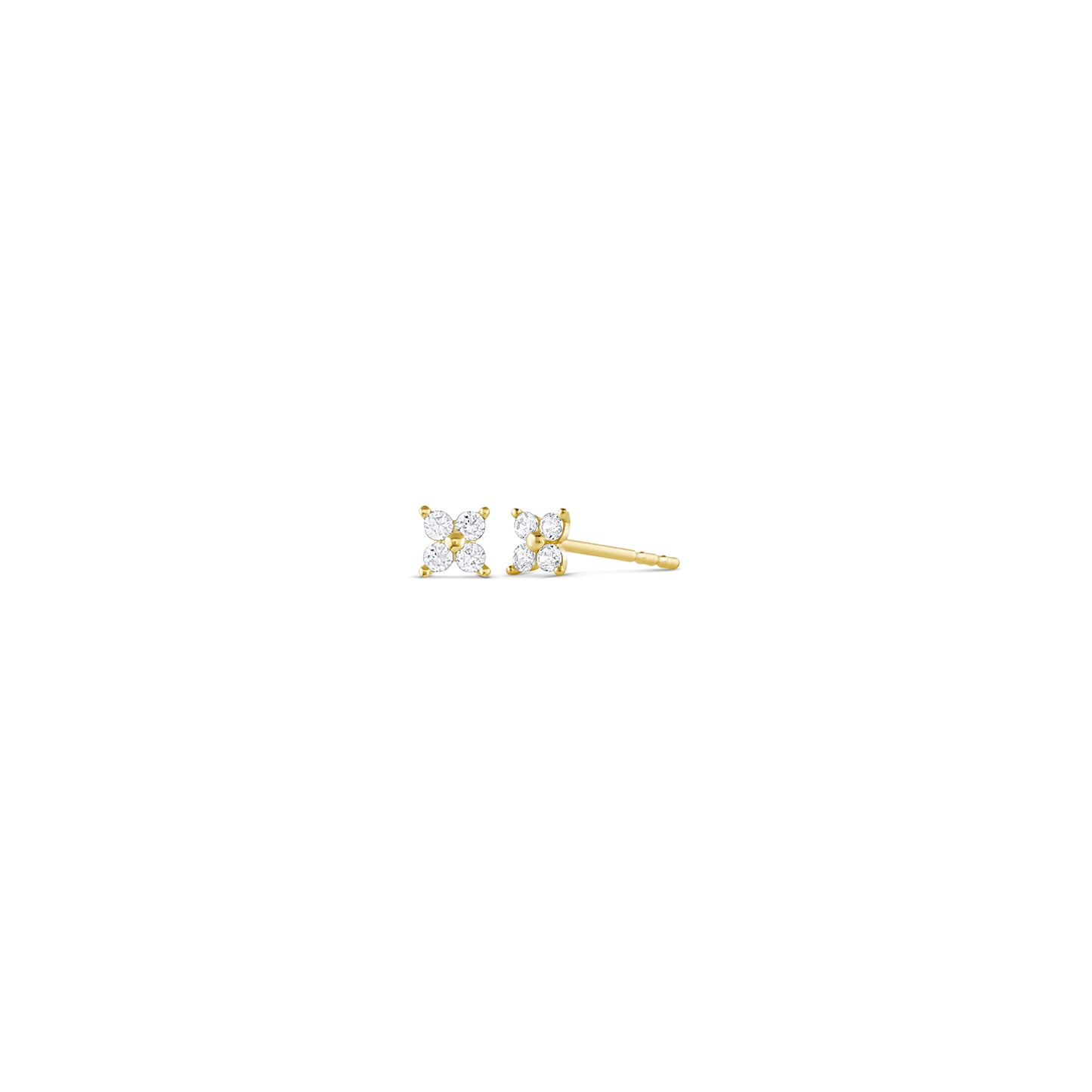 14k Solid Gold Crystal Flowers Earrings