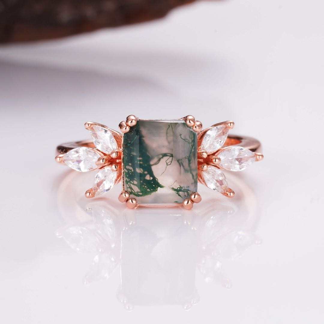 Ivy Moss Agate Quartz Ring Rose Gold