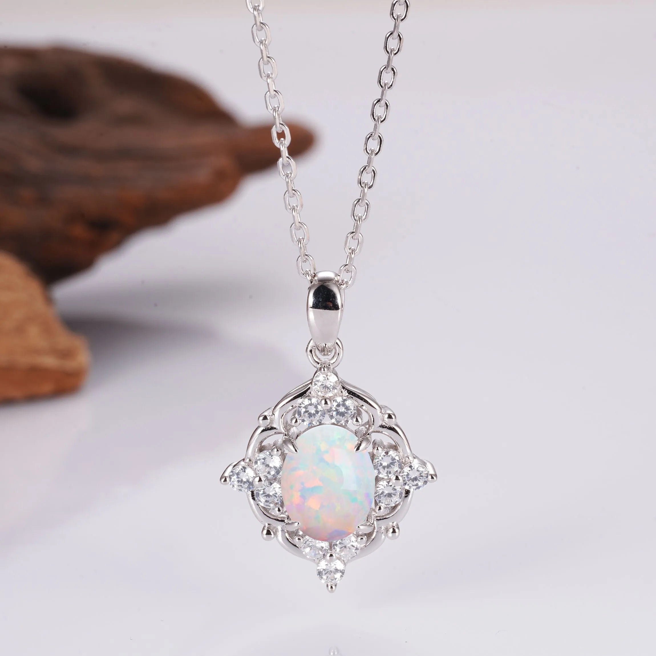 Fia Opal Necklace Rose Gold