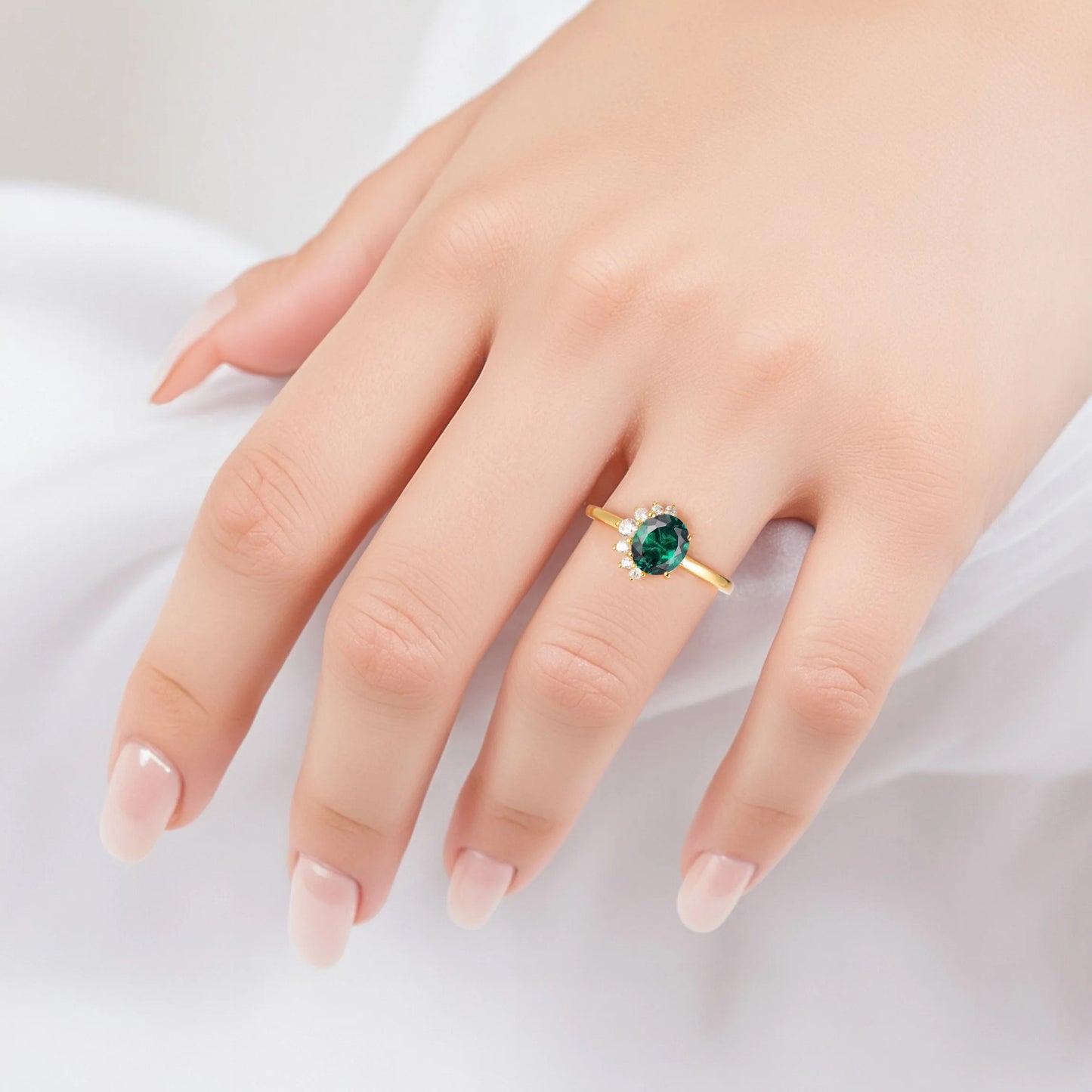 Ari Emerald Gold Ring with 2.0-Carat Emerald and Crystals