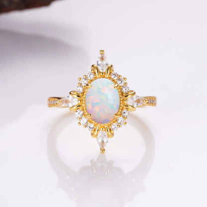 Mia Opal Ring Rose Gold with natural fire opal and crystals