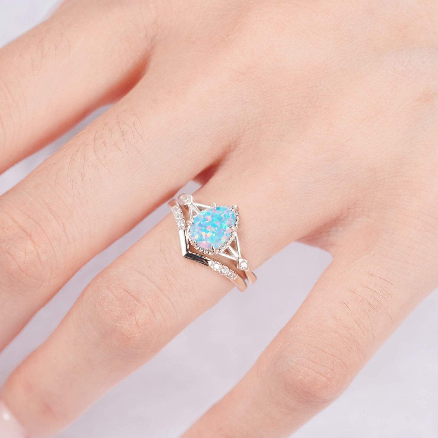 Emily Blue Fire Opal Ring Set