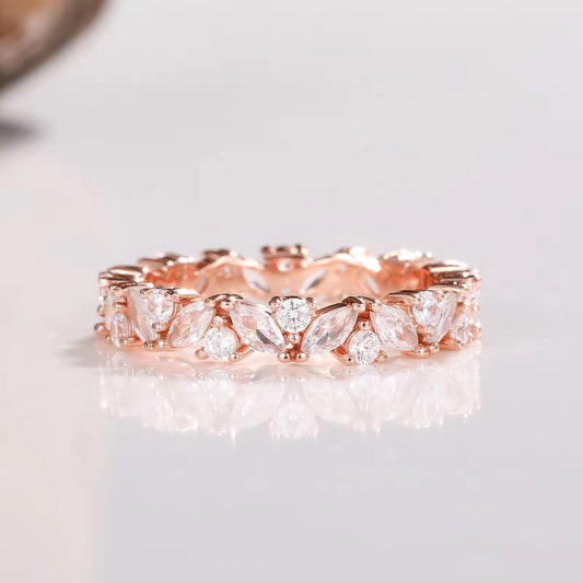 Abi Moissanite Marquise and Round Wedding Band Rose Gold
