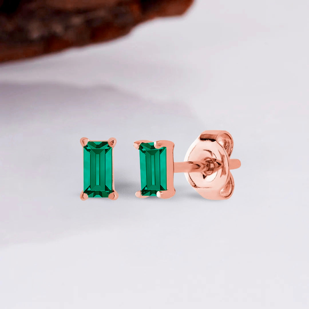 Pia 14k Solid Rose Gold Emerald Earrings