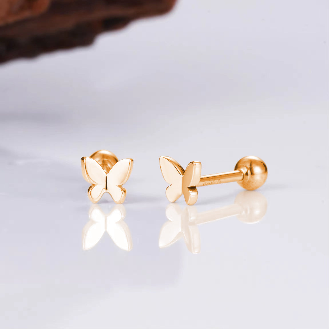 14k Solid Gold Butterfly Earrings Screw Backs Gold