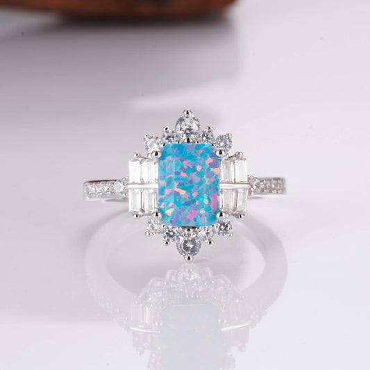 Sea Blue Fire Opal Ring