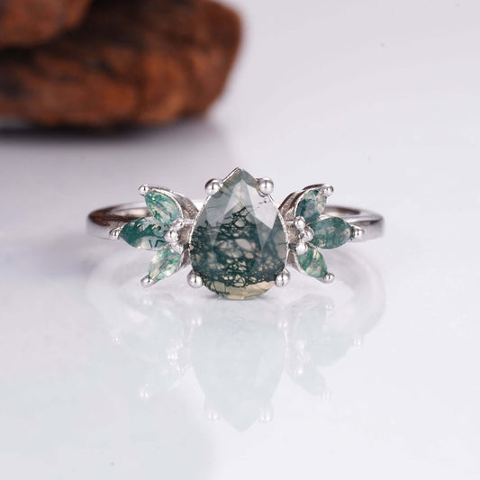 Ivy Moss Agate Quartz Ring Sterling Silver