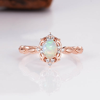 Fia Opal Ring Rose Gold with natural opal and crystal accents