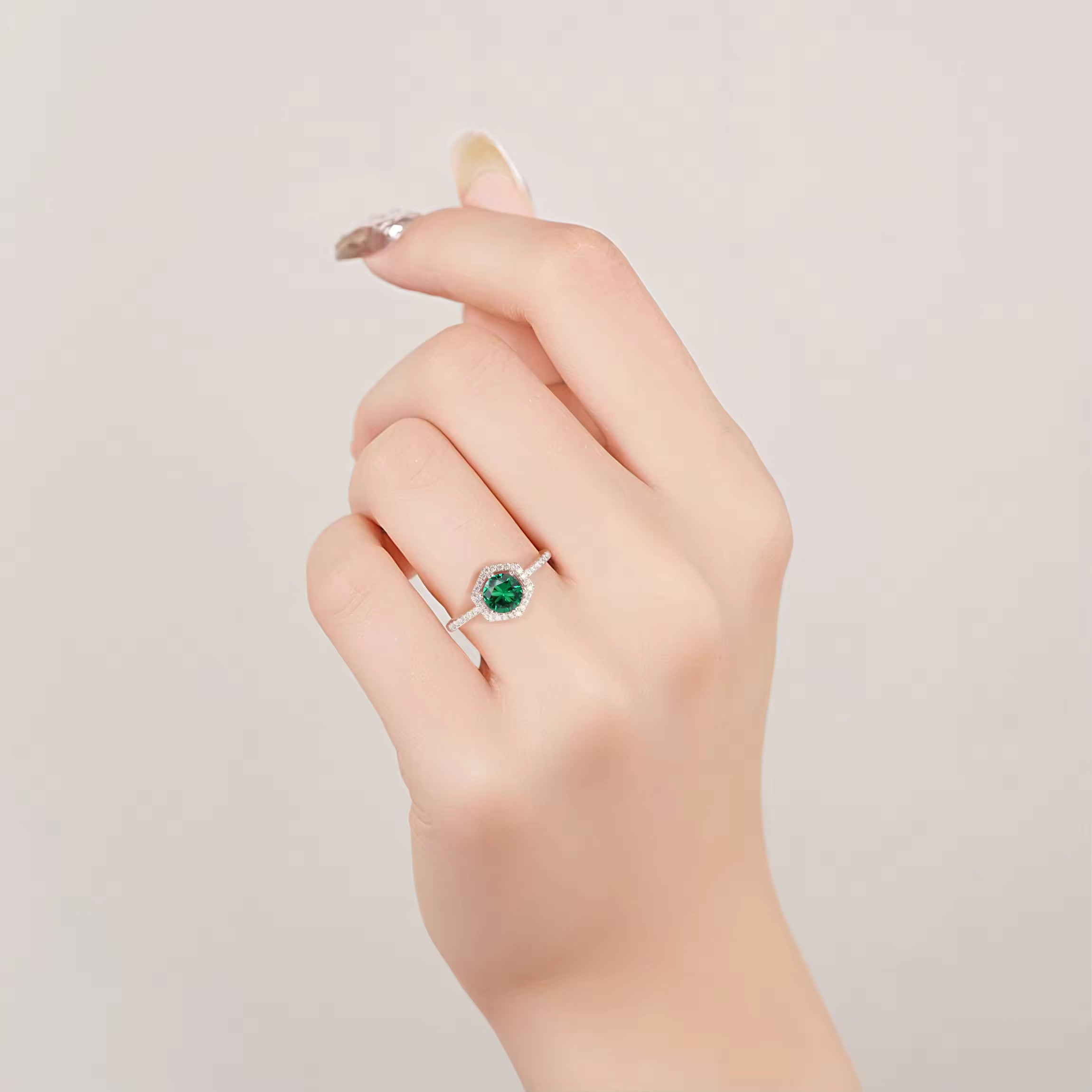 Eva Emerald Ring Sterling Silver