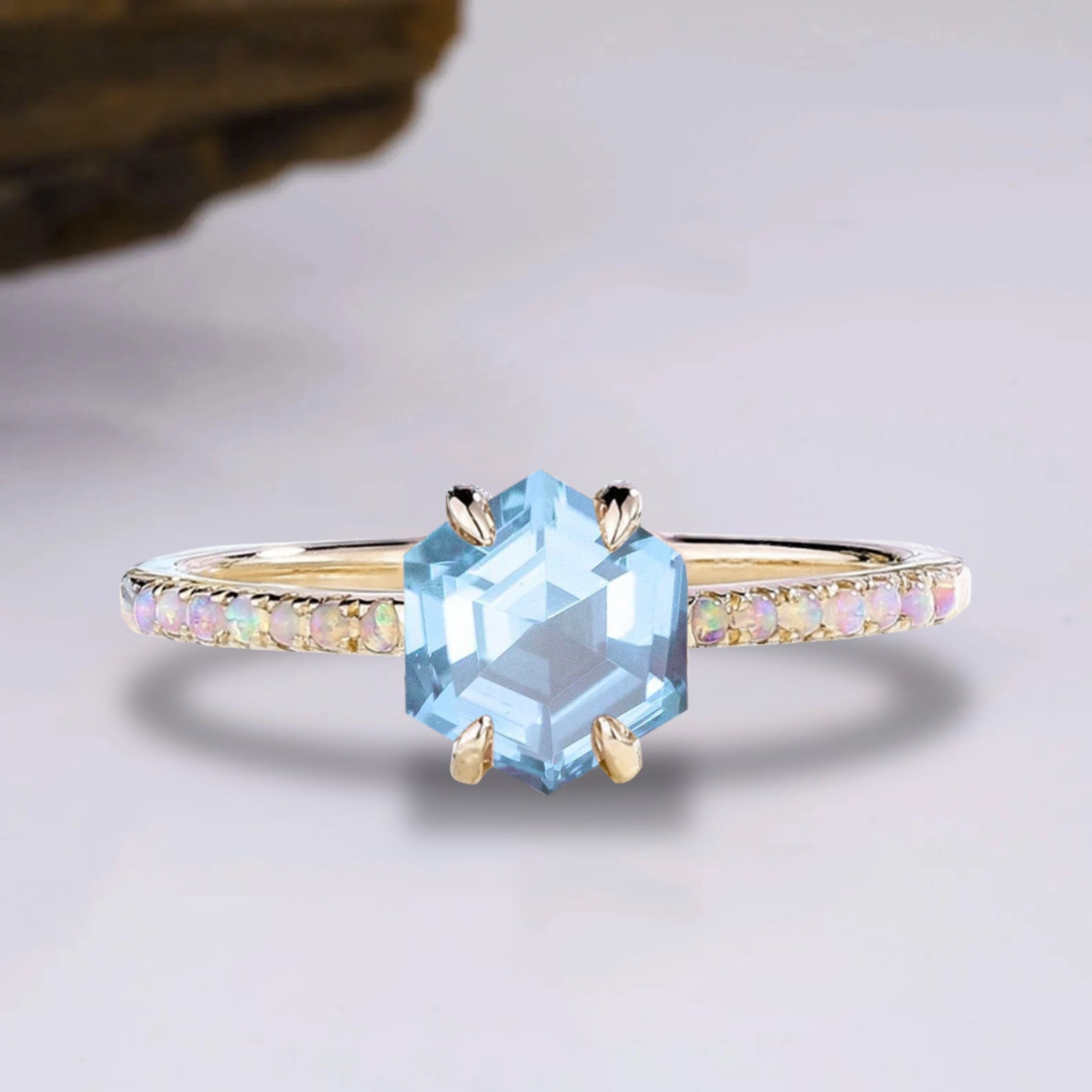 Emma Aquamarine & Opal Ring with blue aquamarine gemstone