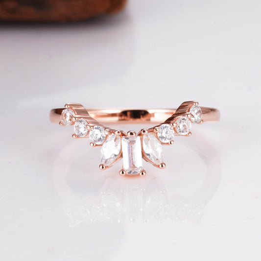 Cat Curved Gemstone Stacking Band Rose Gold