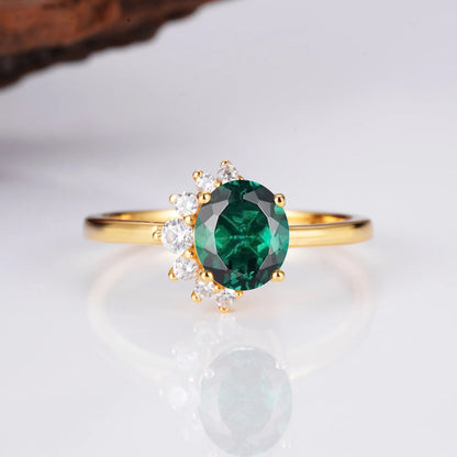 Ari Emerald Gold Ring with 2.0-Carat Emerald and Crystals