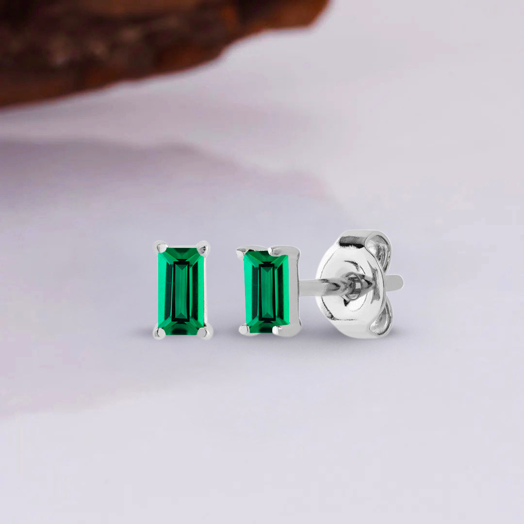 Pia 14k Solid White Gold Emerald Earrings