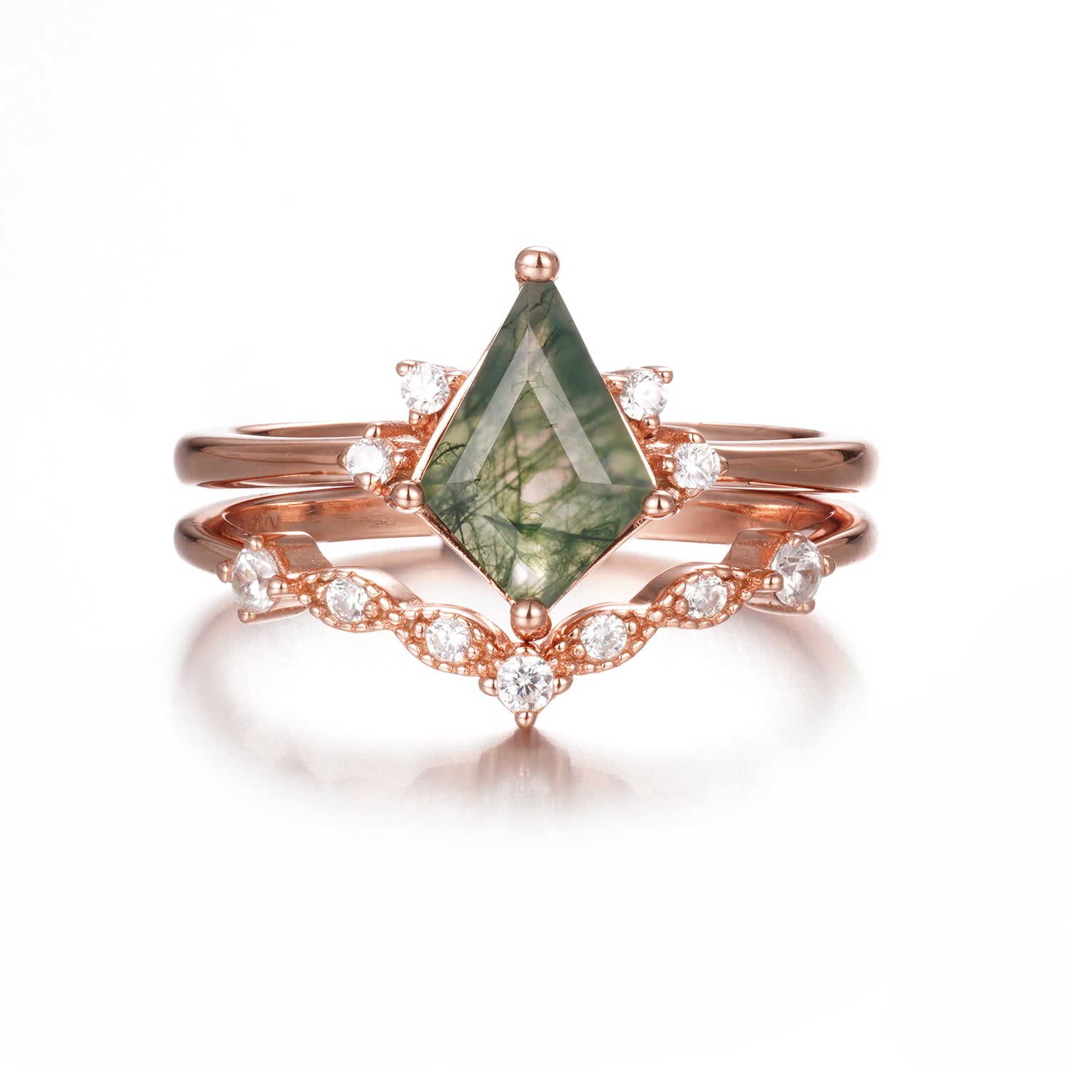 Qai Moss Agate Quartz Ring Set Rose Gold