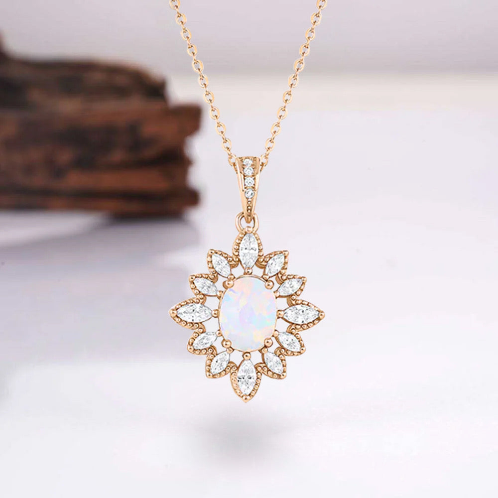 Lai Opal Necklace with fire opal and crystal accents