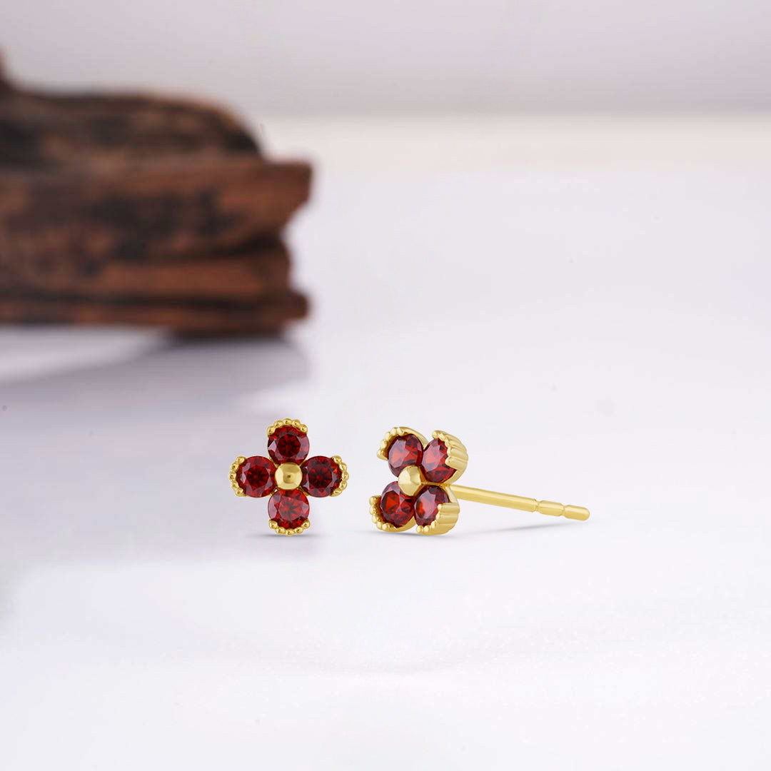 Jay 14k Solid Gold Ruby Flowers Earrings