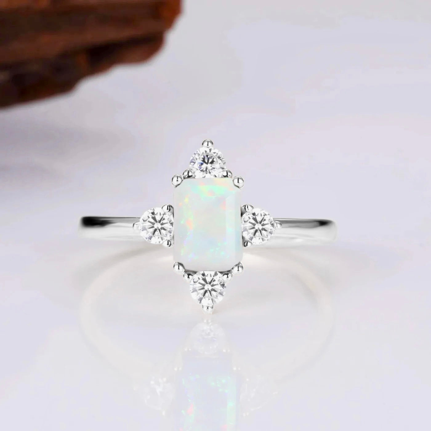 Sia Opal Ring Sterling Silver with natural opal and crystals