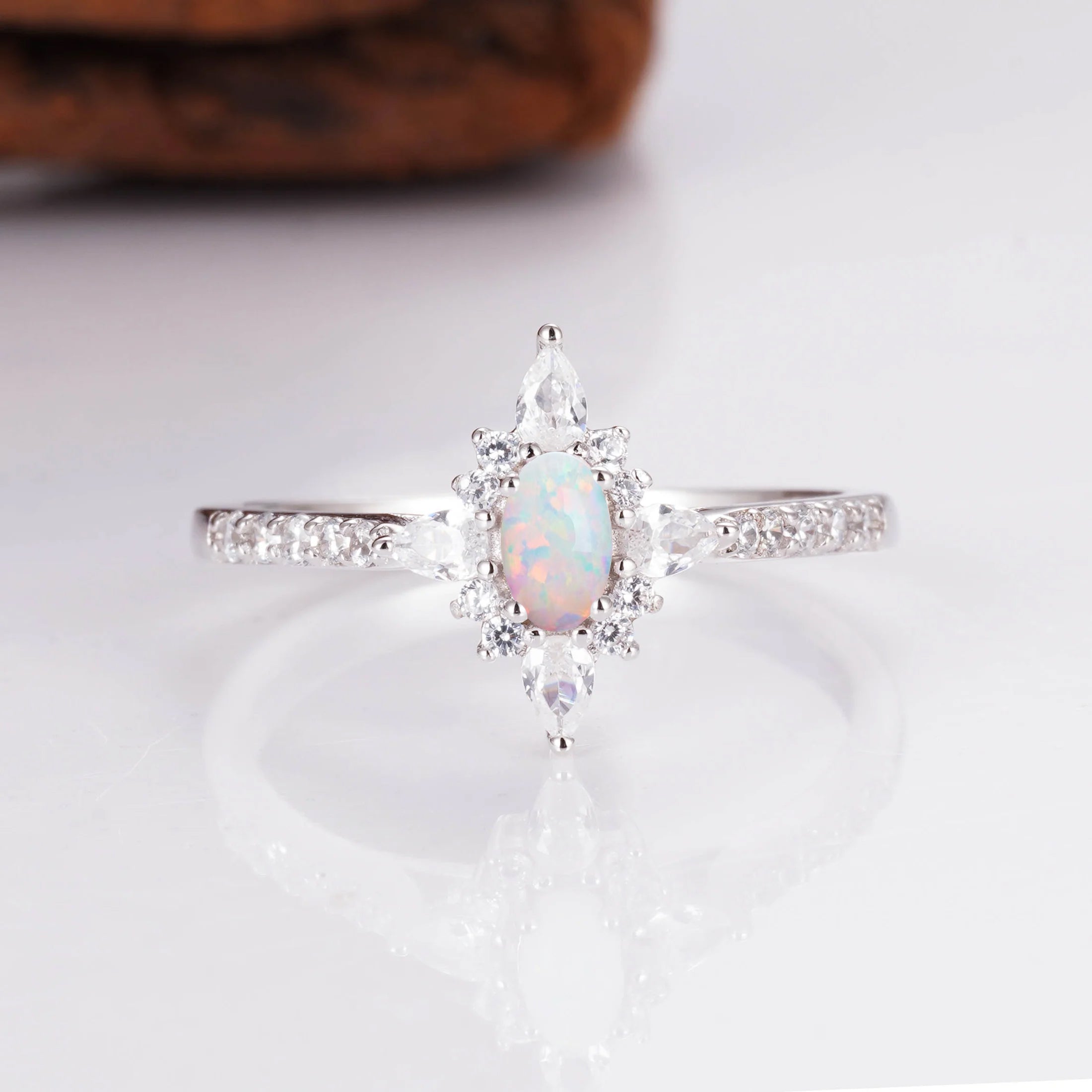 Zoe Opal Ring Sterling Silver with natural opal and crystals