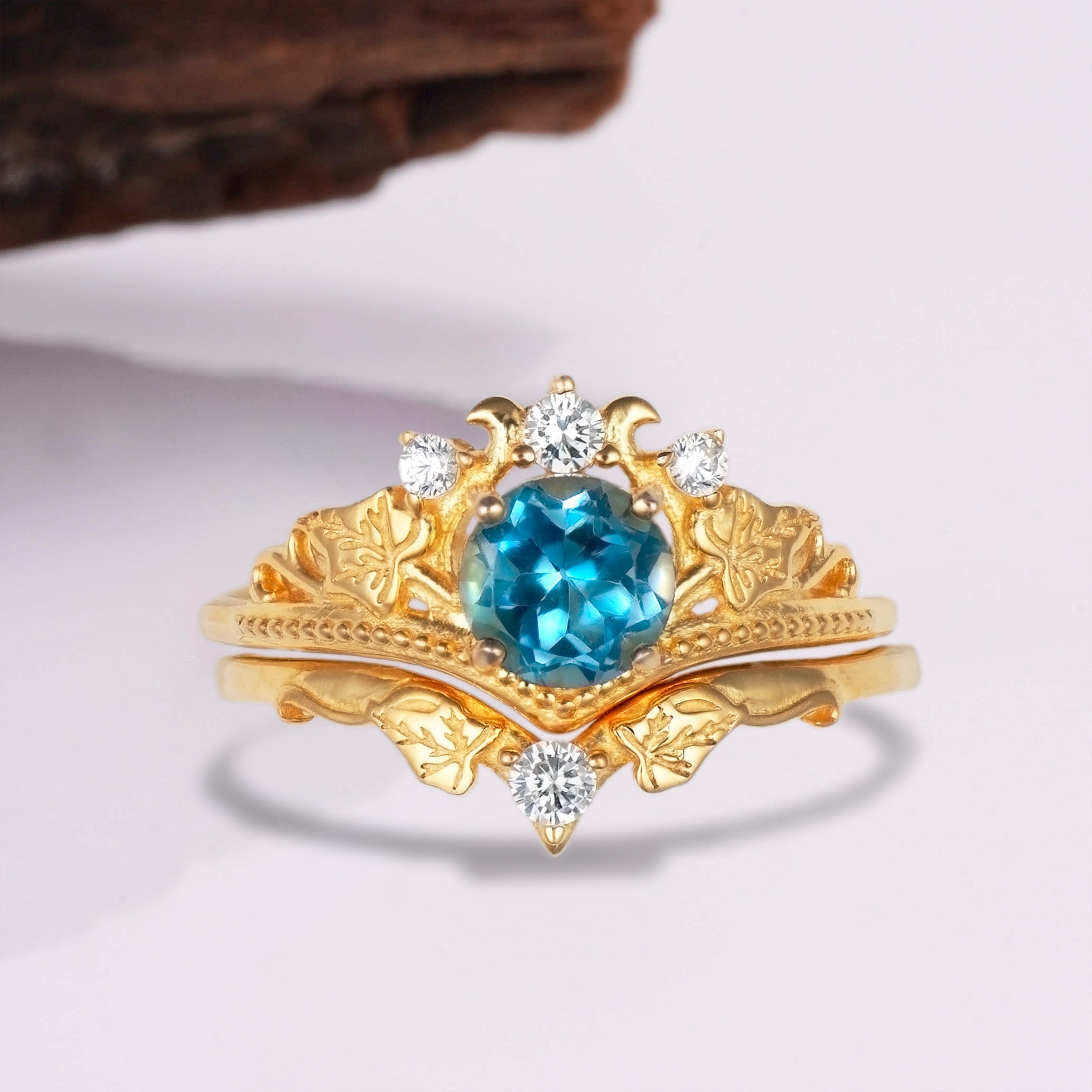 Ashla London Blue Topaz Ring Set Gold