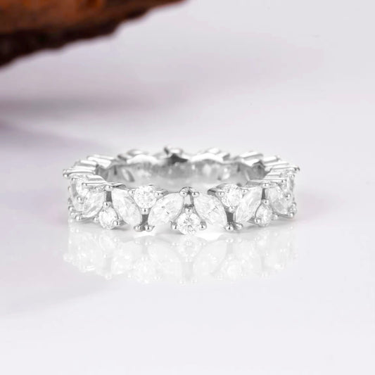 Abi Gemstone Marquise and Round Wedding Band Sterling Silver