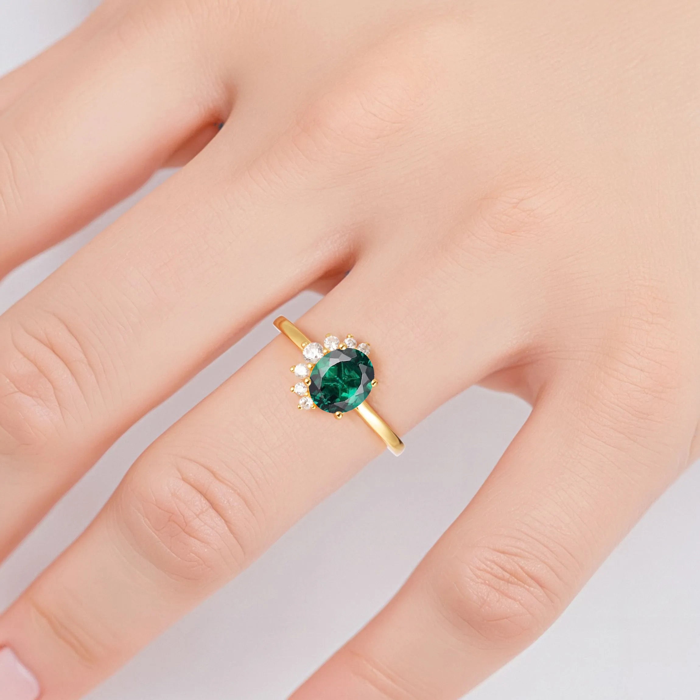 Ari Emerald Gold Ring with 2.0-Carat Emerald and Crystals