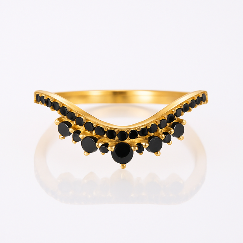 Allie Black Onyx Curved Ring Rose Gold