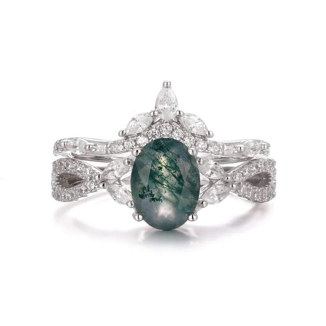 Kai Moss Agate Quartz Ring Set