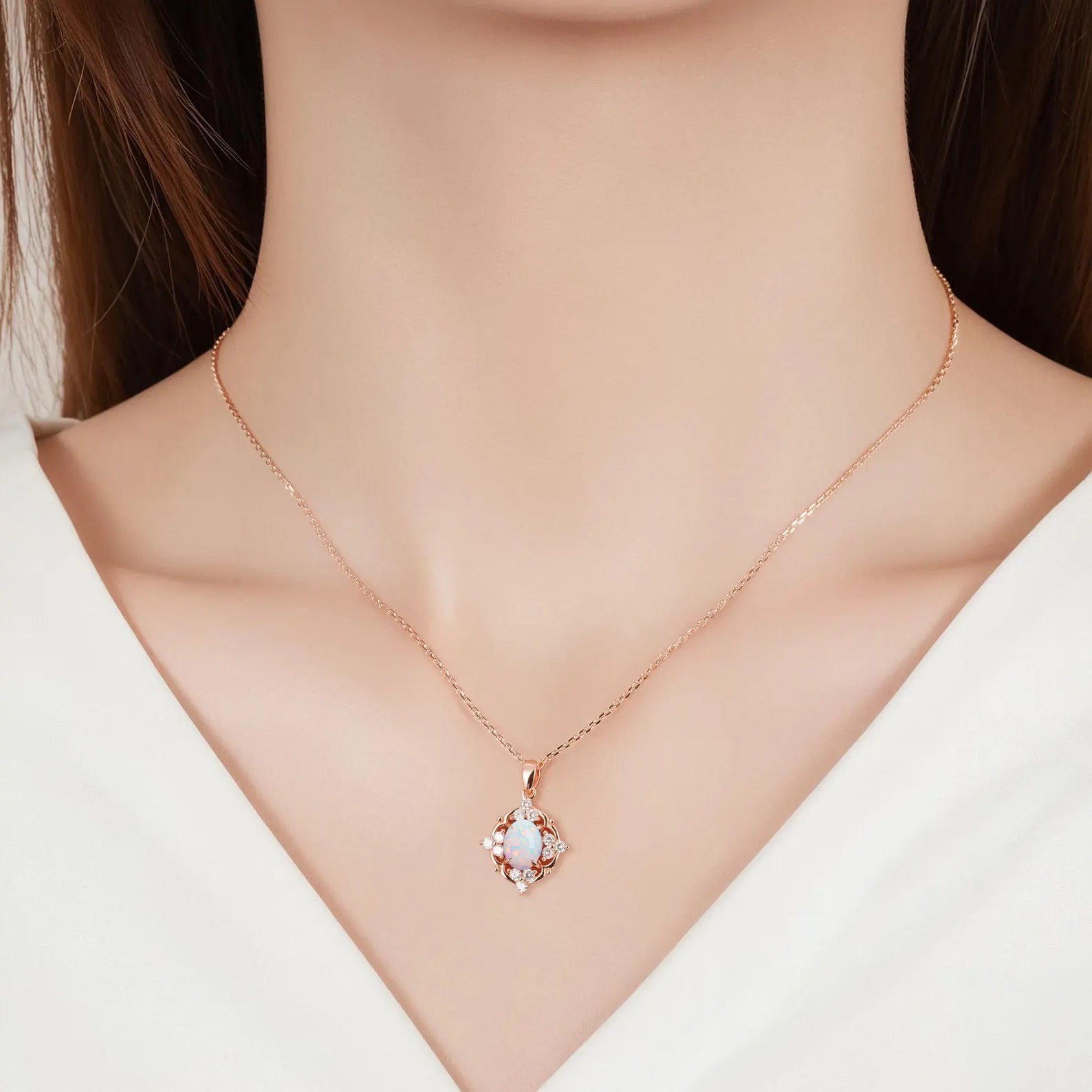 Fia Opal Necklace Rose Gold