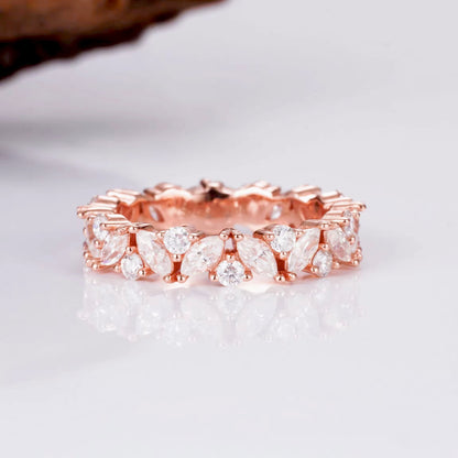 Abi Gemstone Marquise and Round Wedding Band Sterling Silver