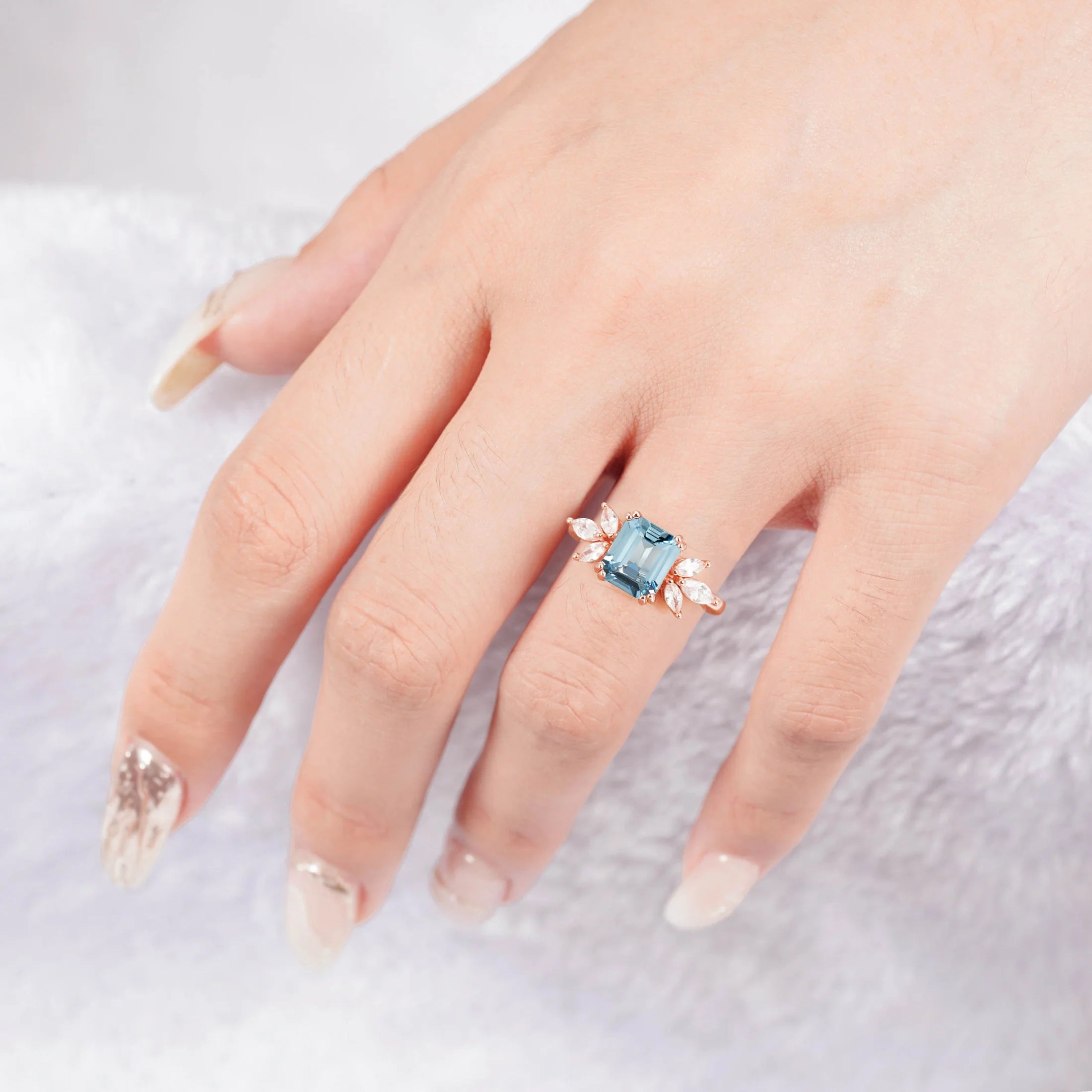 Ivy Aquamarine Ring Rose Gold