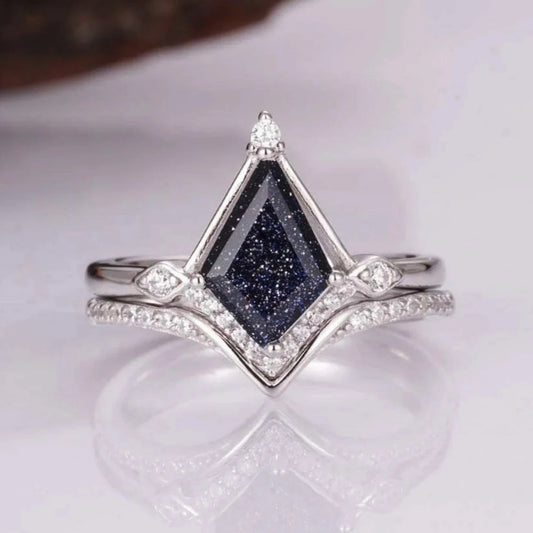 Dania Kite Blue Sandstone Ring Set Sterling Silver