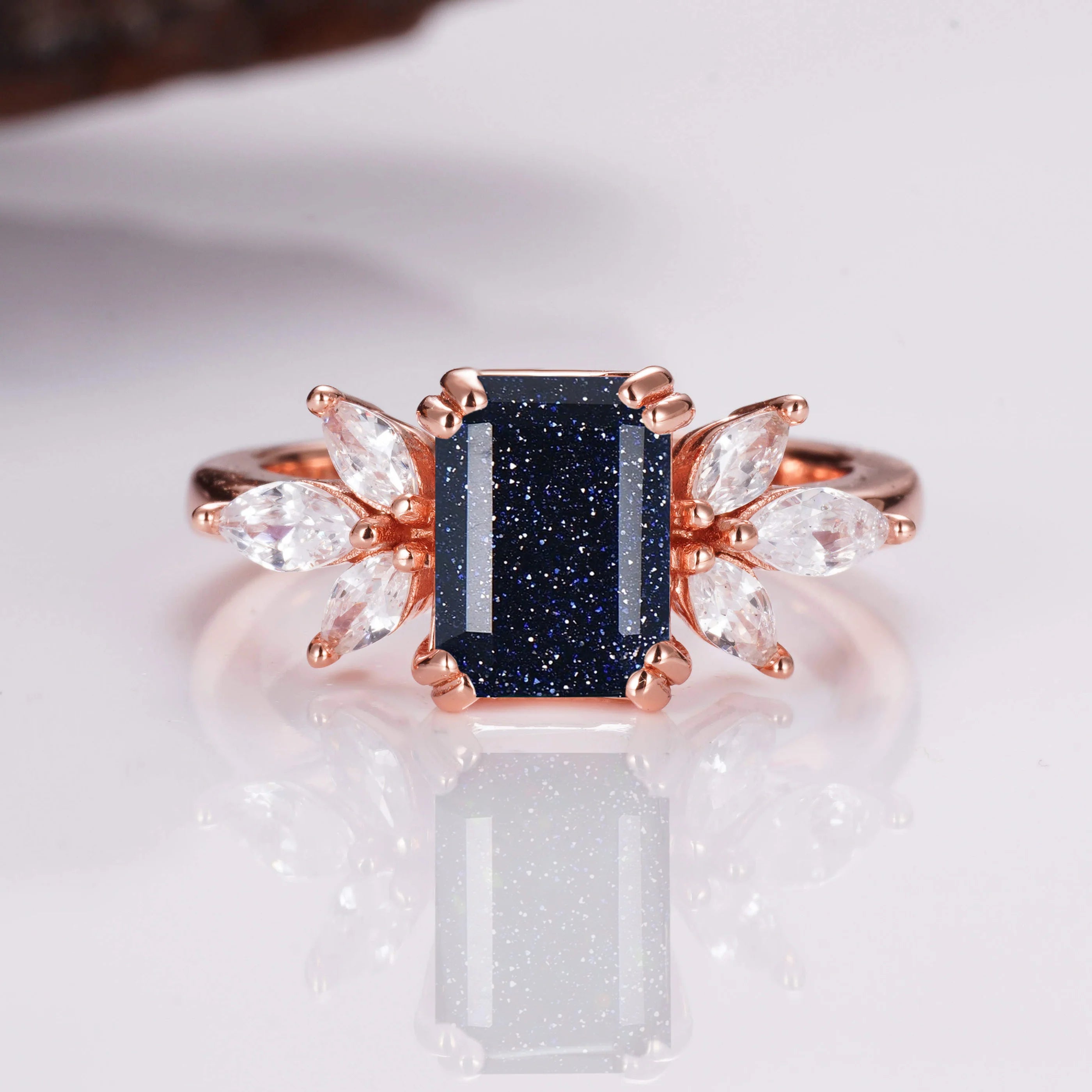 Ivy Blue Sandstone Ring Rose Gold