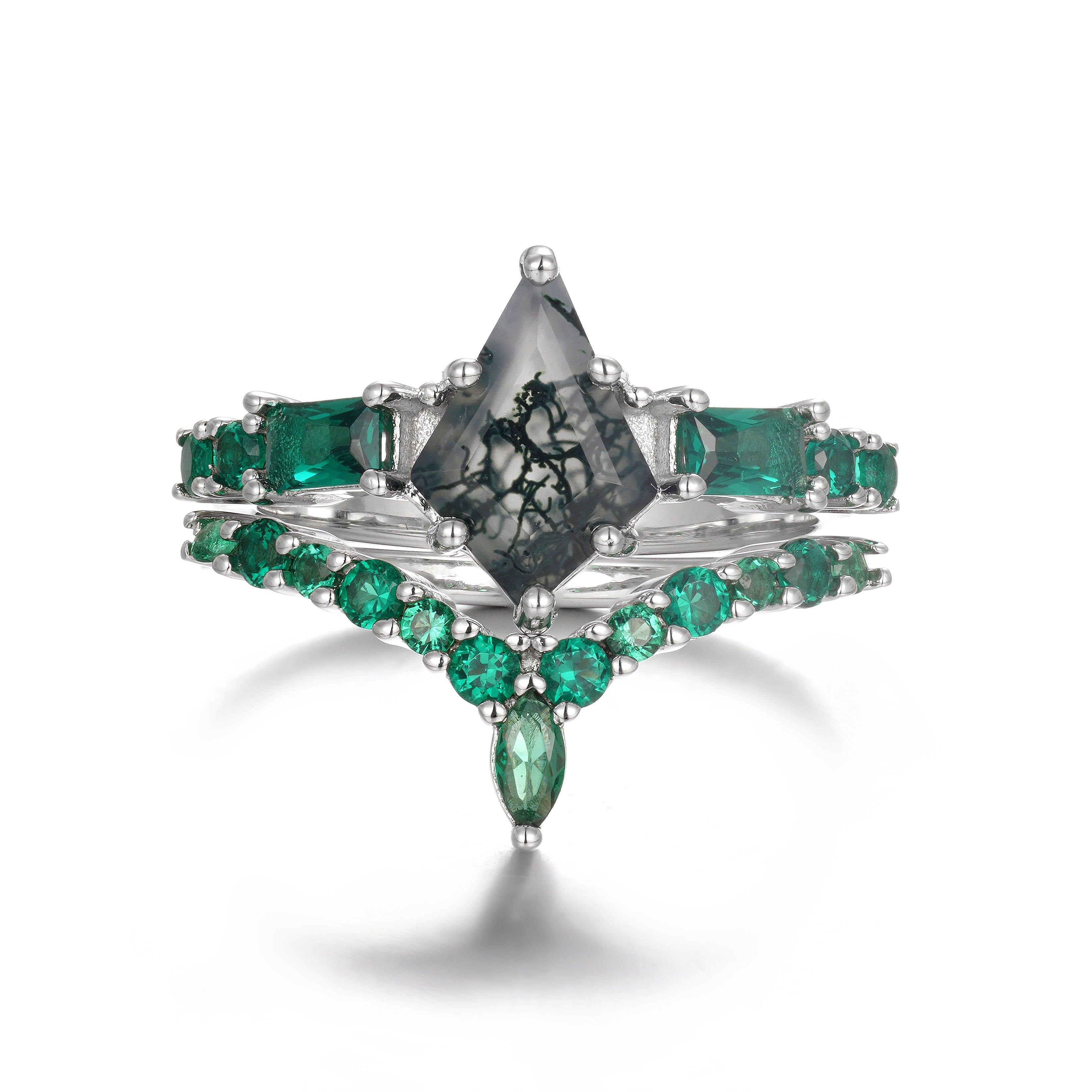 Oya Moss Agate Quartz Ring Set Rose Gold