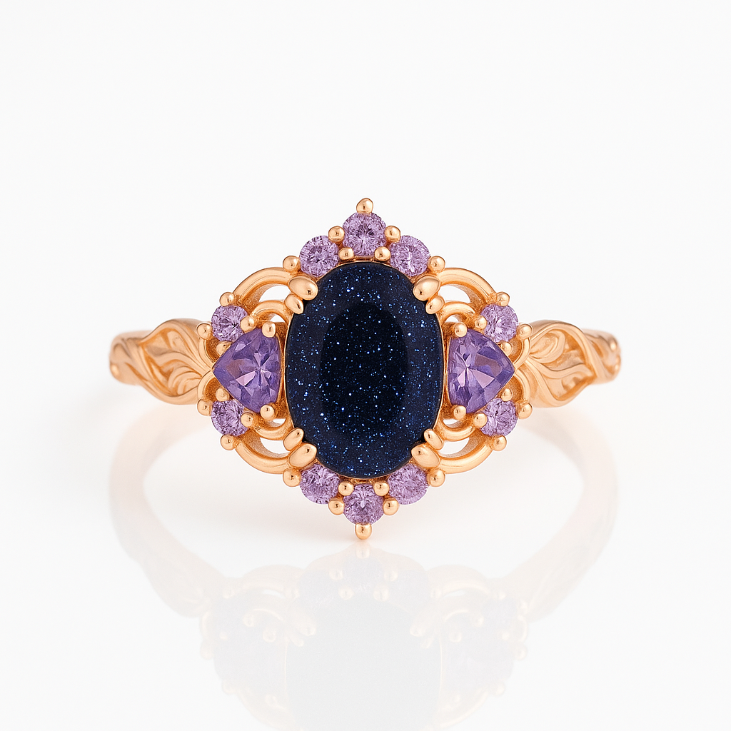 Lilly Blue Sandstone and Amethyst Ring