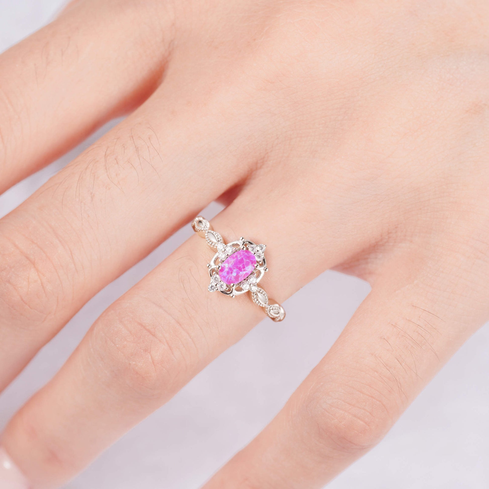 Pink opal ring in sterling silver with a vibrant gemstone