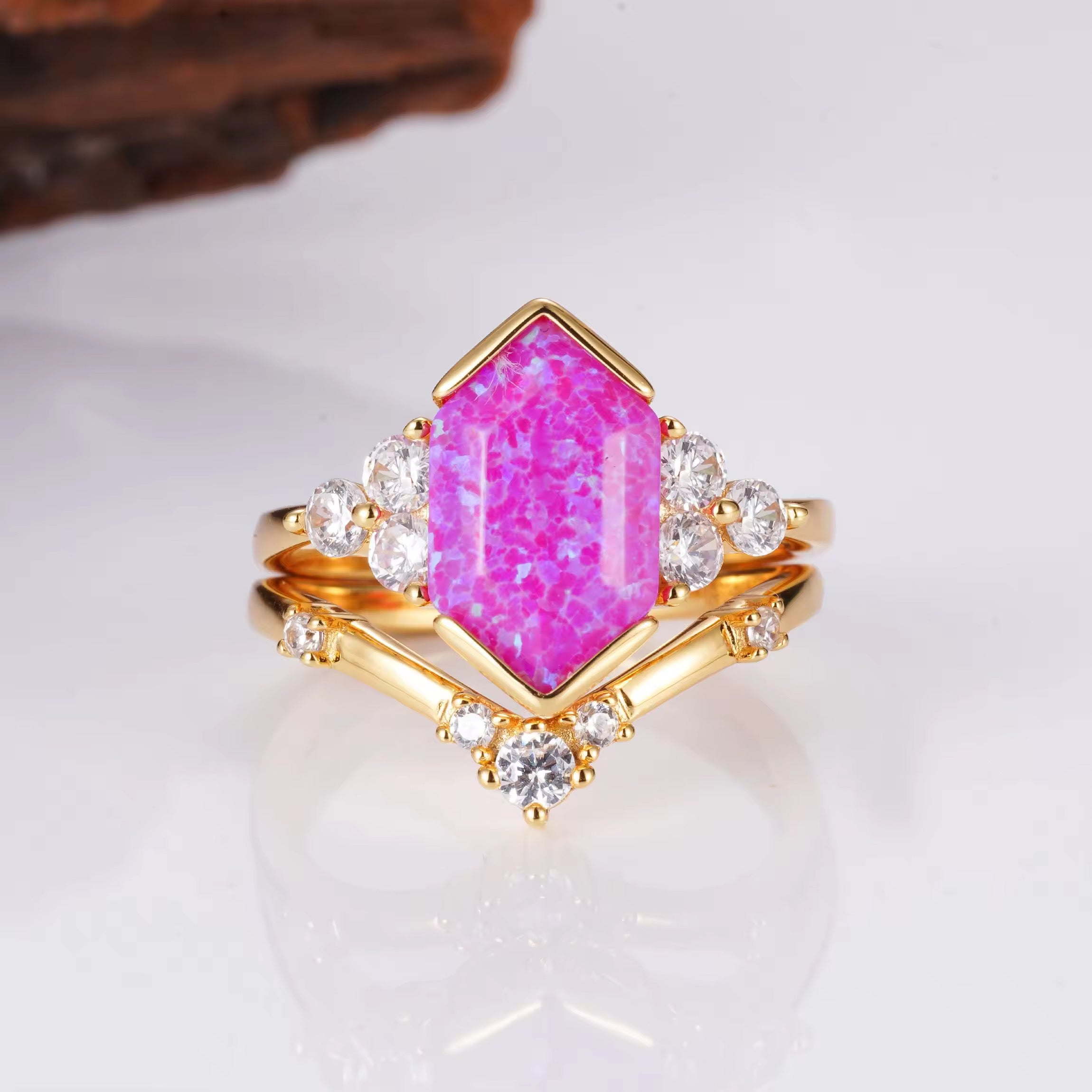 Elena Orchard Pink Opal Ring Set