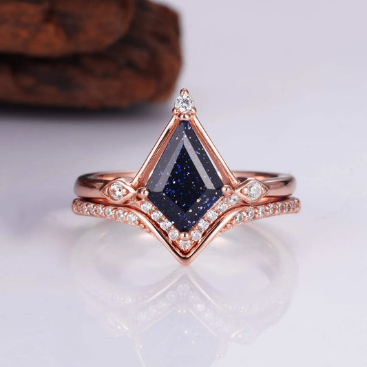 Dania Kite Blue Sandstone Ring Set Rose Gold