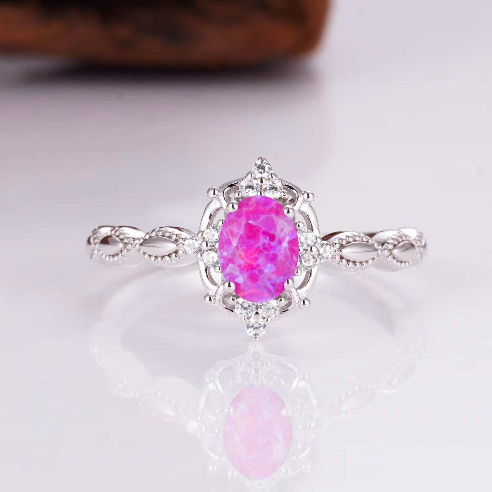 Pink opal ring in sterling silver with a vibrant gemstone