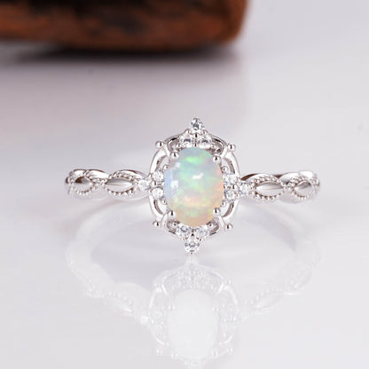 Fia Opal Ring Rose Gold with natural opal and crystal accents