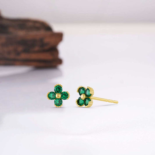 Jay 14k Solid Gold Emerald Flowers Earrings