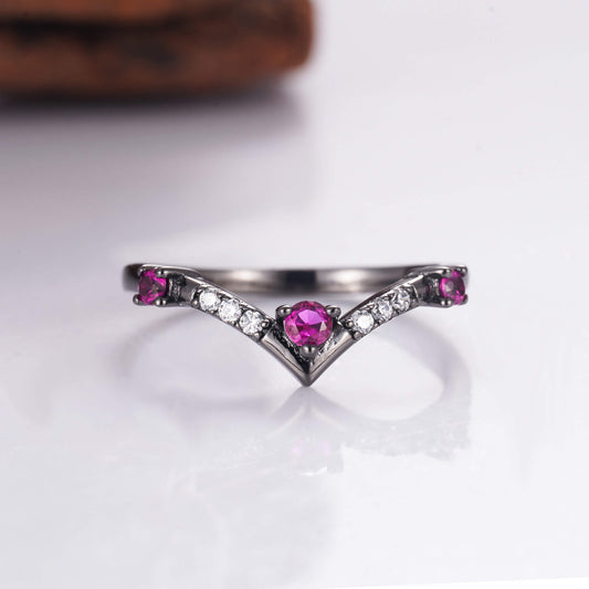 Nesa Pink Sapphire and Black Gold Band
